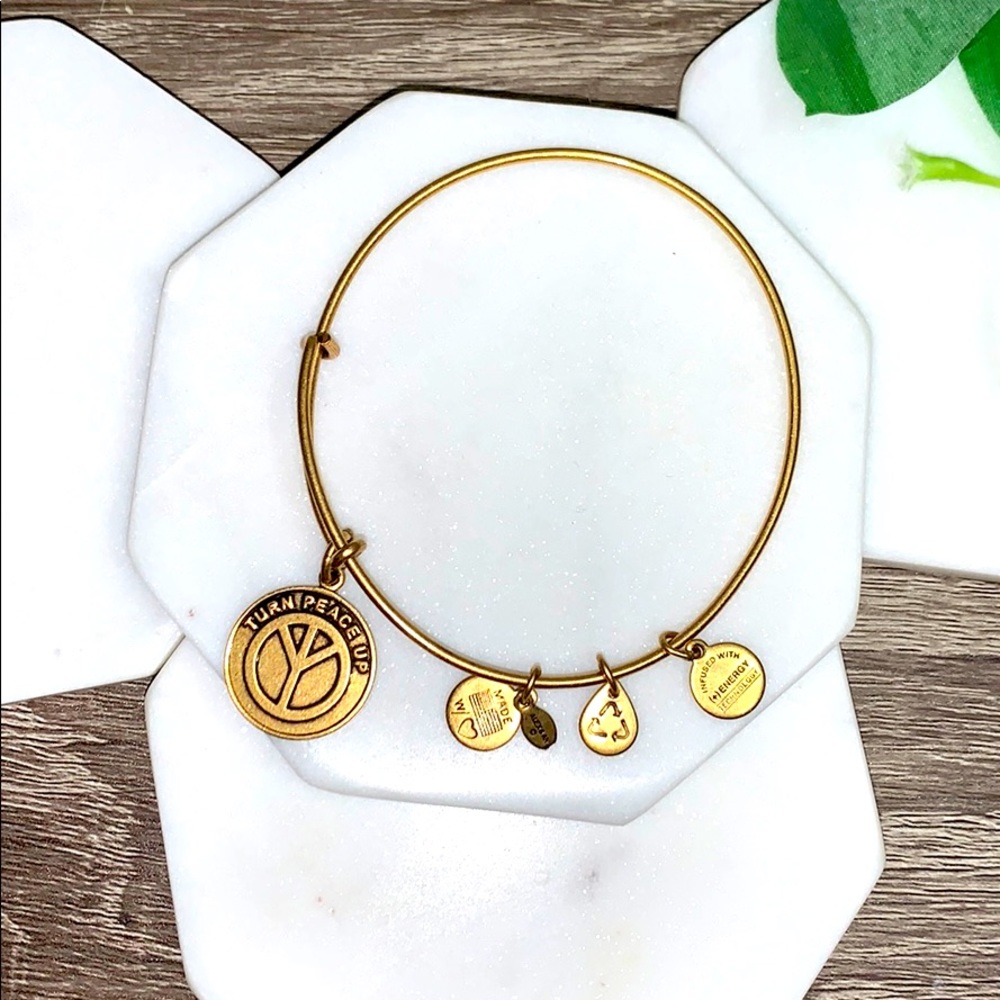 BOGO Alex and Ani Bangle "Turn Peace Up" Expandable Gold Bracelet